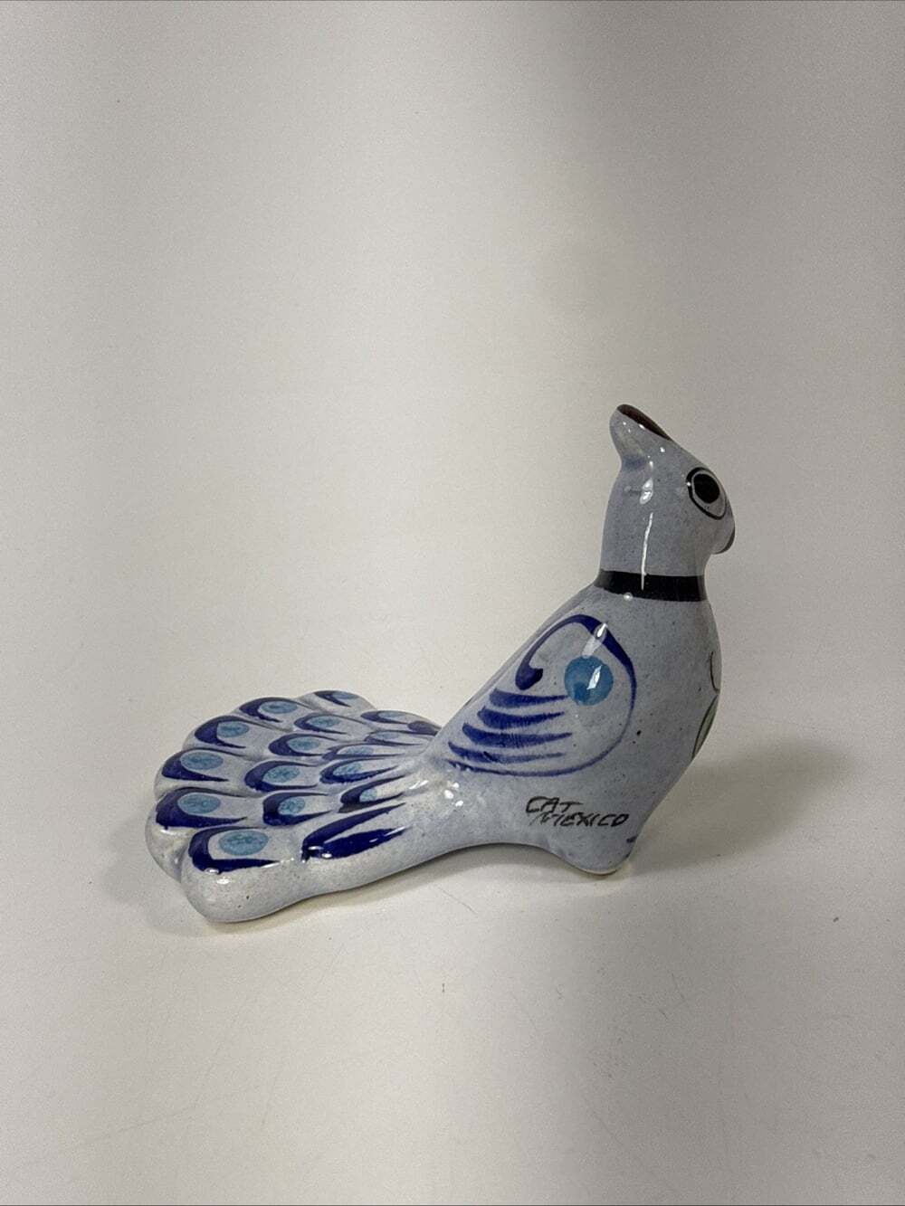 Vtg Tonala Mexican Folk Art Hand Painted Peacock Signed “Cat” G2 - Picture 7 of 11